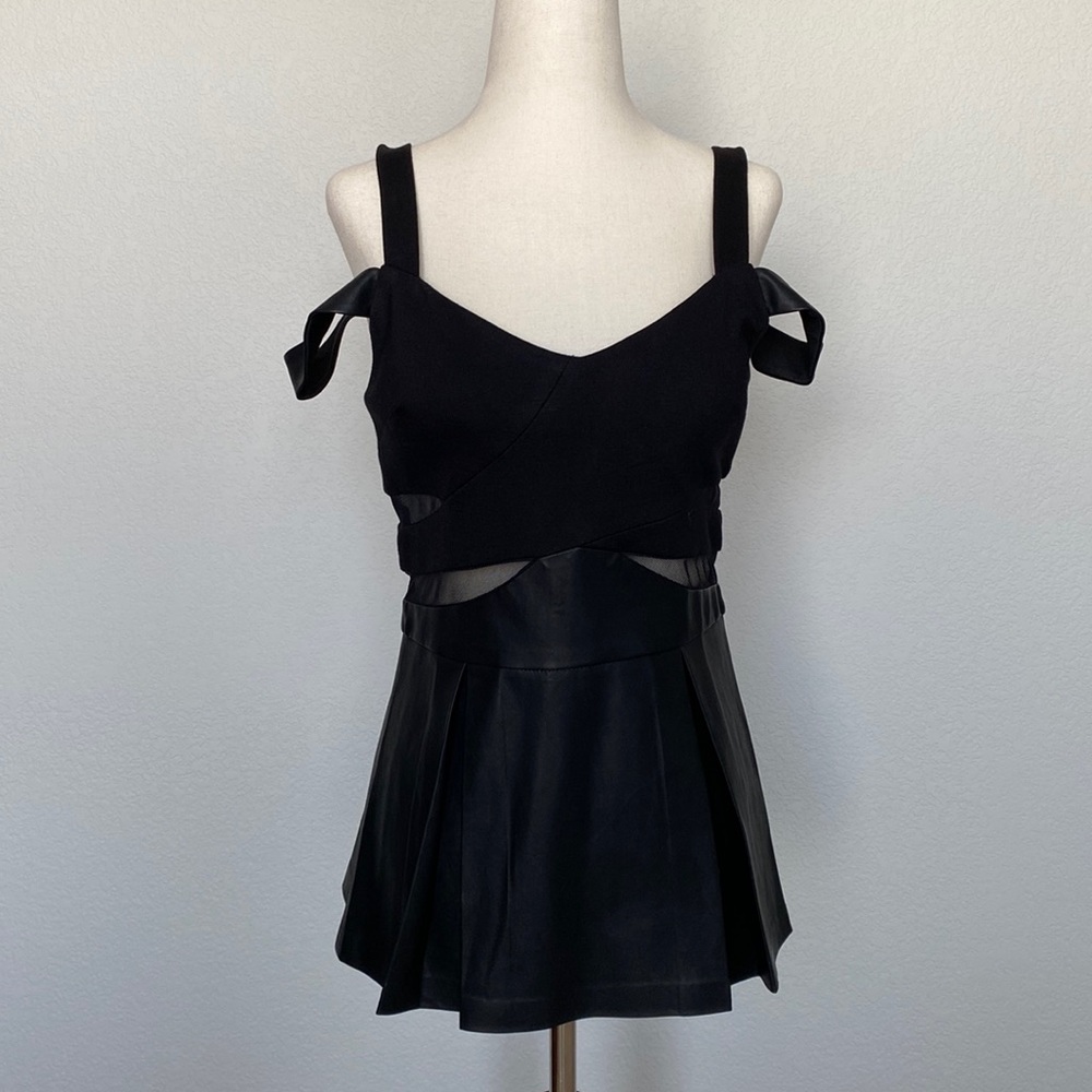 Boston Proper sleeveless/cold shoulder top with faux leather